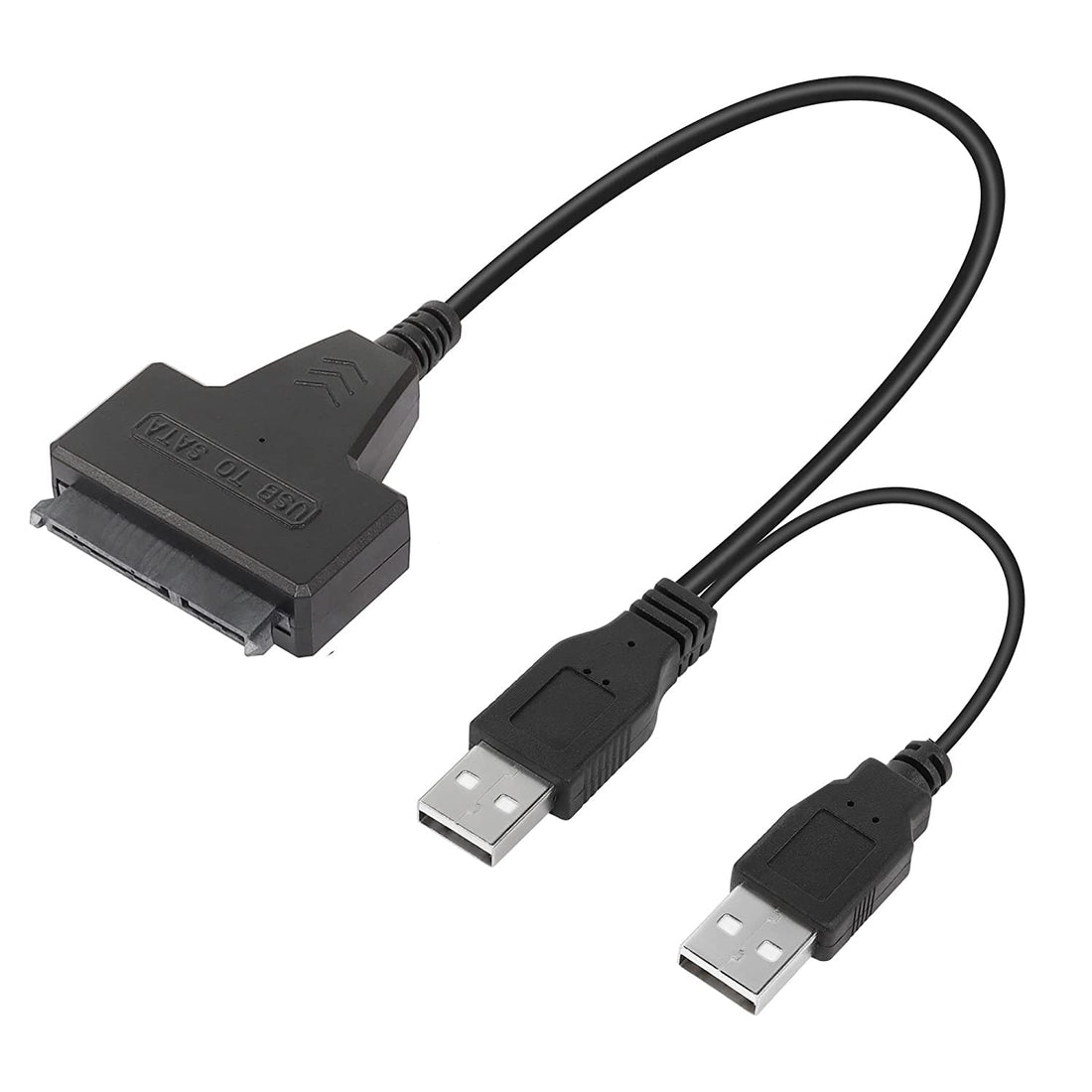 USB 2.0 to SATA III Hard Drive Adapter Cable for 2.5" and 3.5" SSD and HDD, Dual USB with 12v input.