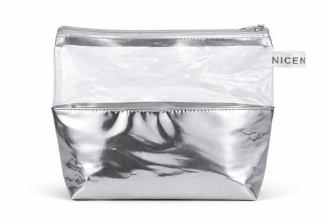 Metallic Muse Wristletless Bag - Stylish Handbag For Makeup & Cosmetic & Accessories, Lightweight Travel Clutches For Women (Silver)