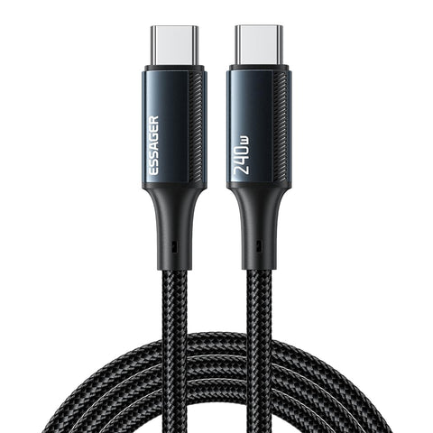 Essager 5A 240W USB-C to USB-C Fast Charging Cable (PD 3.1, E-Marker) – 48Gbps, Nylon Braided – Compatible with Type C iPhone, MacBook, Samsung, Huawei, tablets, powerbanks and more (Blue, 1 Meter)