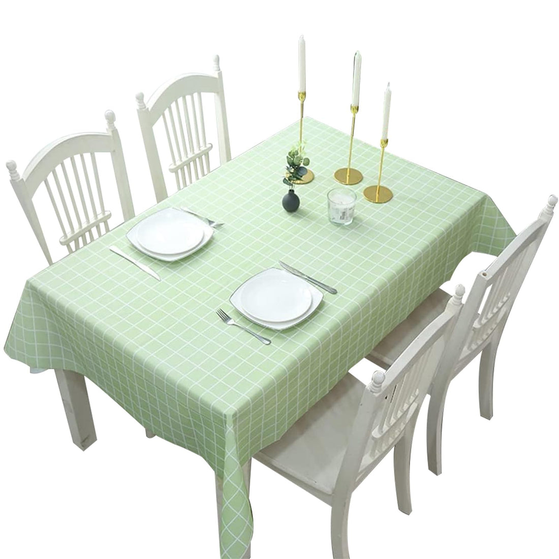 1pcs137*180cm Green Checkered PVC Table Cloth Party Wipeable Tablecloths Rectangular, Plaid Tablecloth Plastic Wipe Clean Tablecloth Stain Resistant Waterproof,Oil-proof Table Cover for Dinner Party