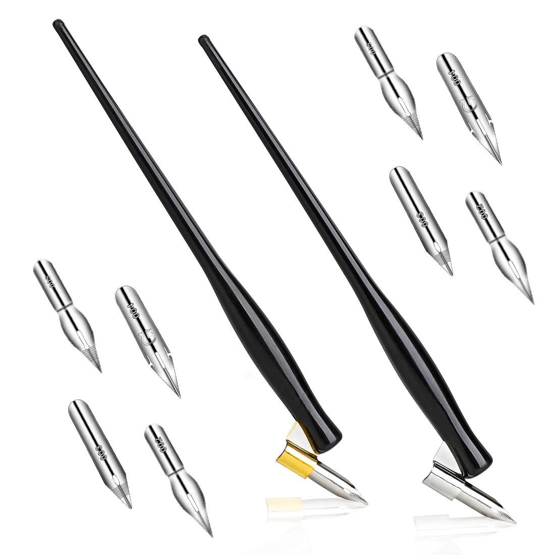 10PCS Oblique Calligraphy Dip Pen Set - 2-in-1 Drawing Pen Holder with 8 Pieces Stainless Steel Pen Replacement Nibs for Writing, Painting, Signing, Sketch
