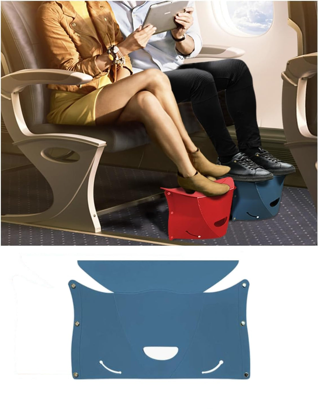 Travel Foot Rest for Airplane Long Flights, Plane Footrest Hammock, Feet Leg Rest for Air Travel, Foldable Foot Rest for Use in Car, Office & Home (Blue)