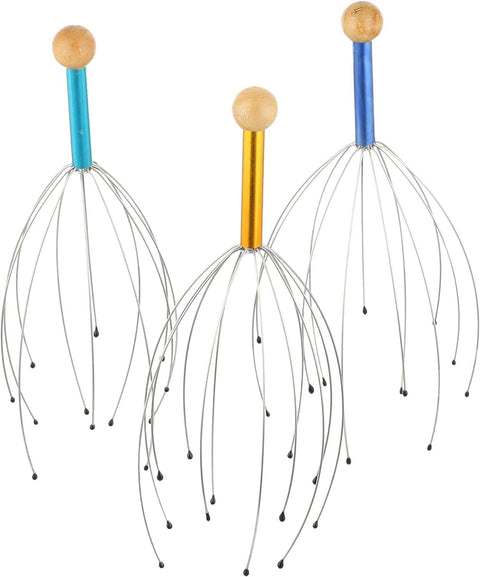 Head Scalp Massager Set (3 Pieces) with 12 Fingers for Deep Relaxation and Hair Stimulation (Random Assorted Colors)