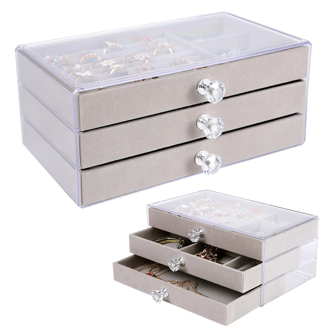 Circle M Clear Acrylic Jewelry Box – Large Capacity Organizer with 3 Velvet-Lined Drawers for Rings, Bracelets, Earrings, and Accessories