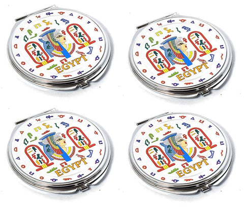 4 pieces of immatgar pharaonic pocket makeup mirror ancient Egyptian souvenirs gifts for women and mother from Egypt - mother day gifts (Cleopatra - Silver - 7 CM)