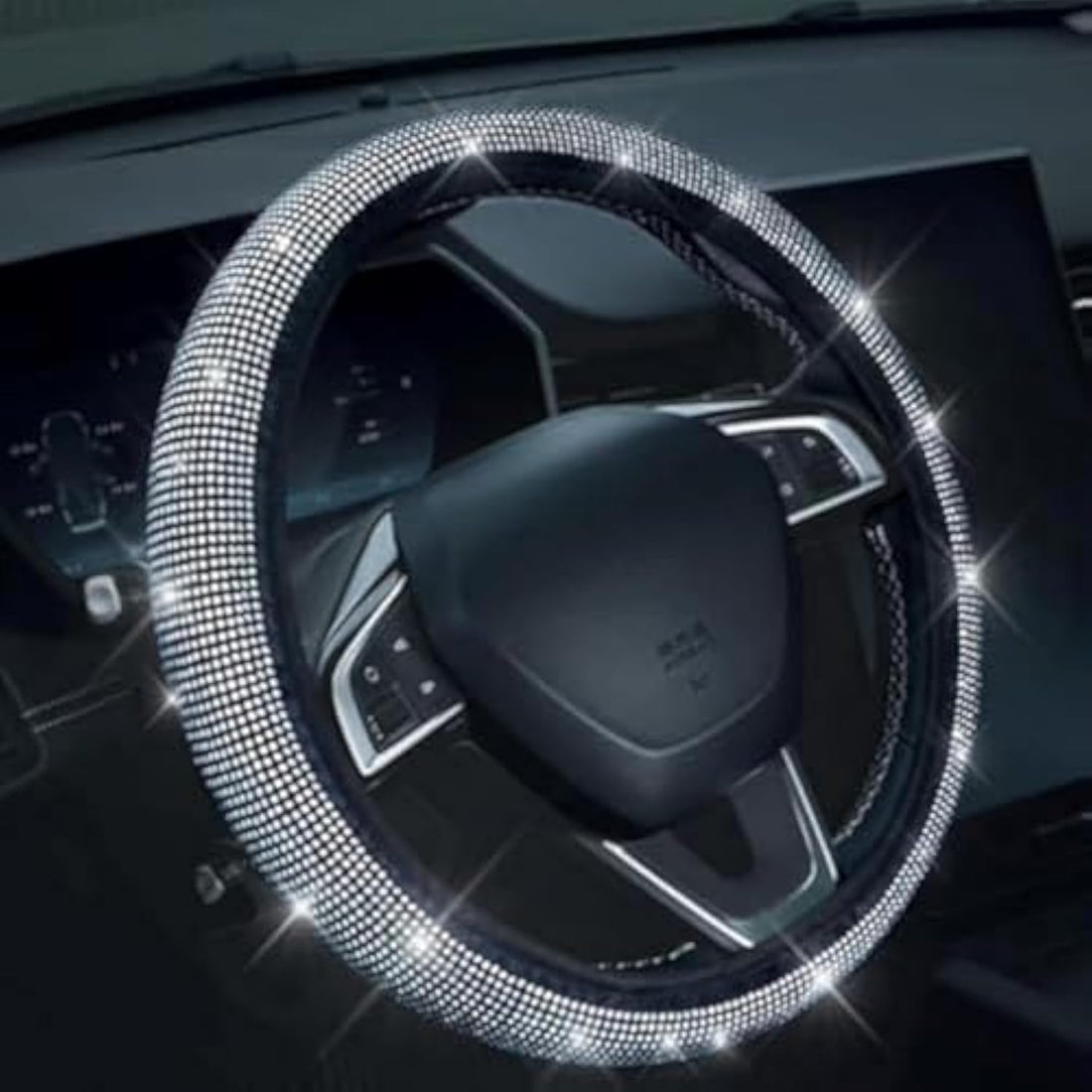 MT BEST BUY - Steering Wheel Cover with Rhinestones, Decorative Accessory with 5 selection colour (White)