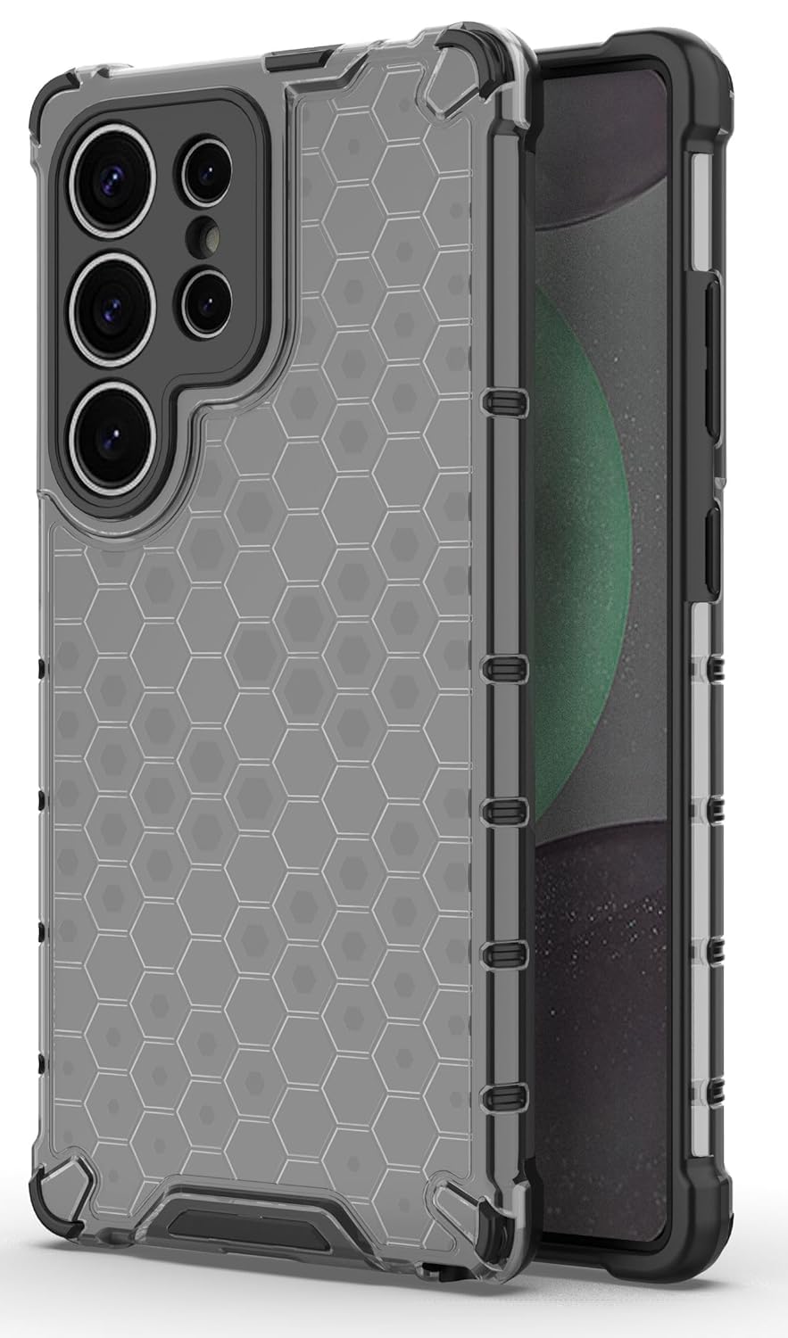 Poly Carbonate || Honeycomb || Edge to Edge Boom || Hard Case || Transparent || Shockproof || Camera Protection Back Case Cover (Black, S25 Ultra)