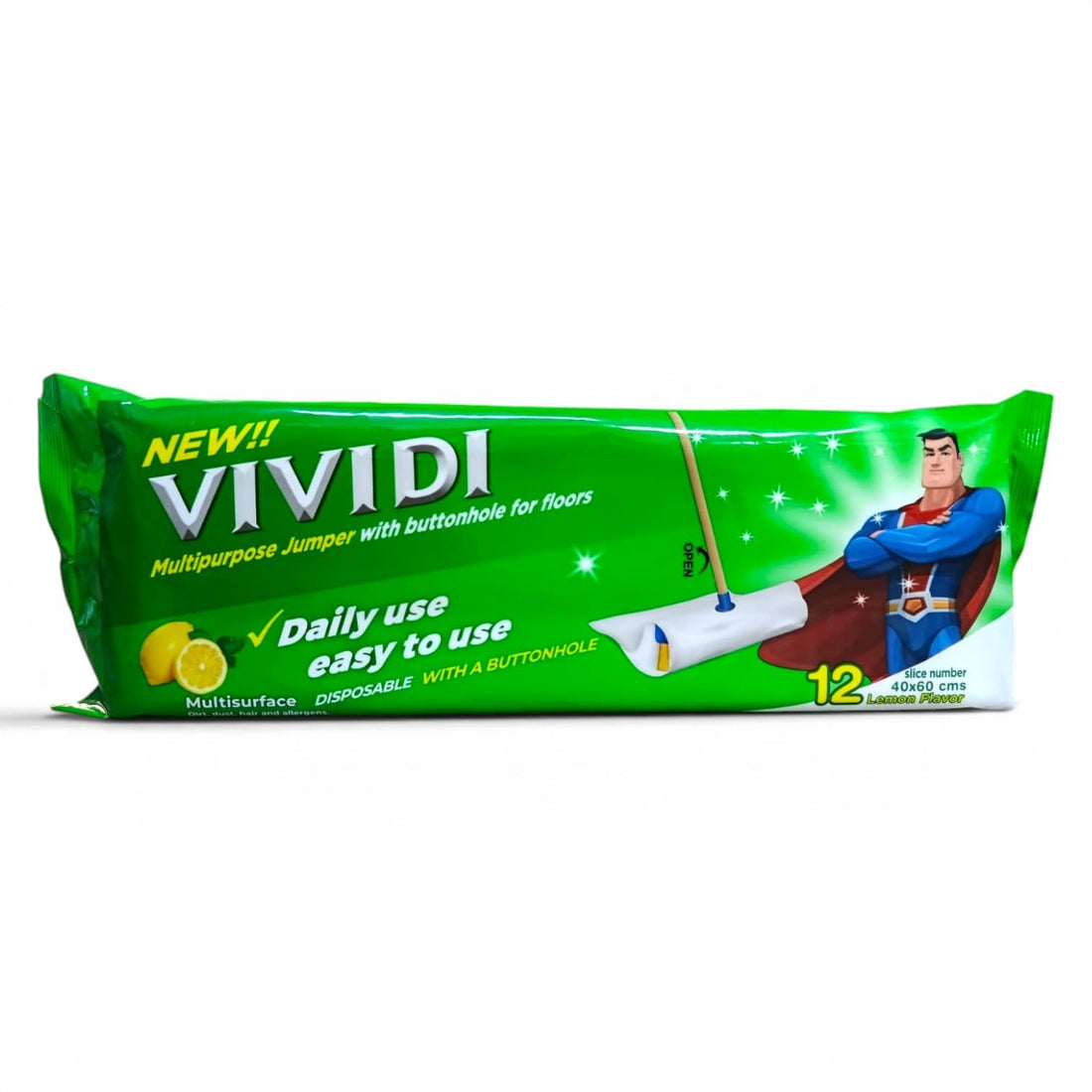 Floor Cleaning Wipes, 40x60cm Lemon Scent, Biodegradable Wipes with Mop Stick Hole, Suitable for Hardwood Floors, Tile Floors, Hard Surfaces, Compatible with Flat Mops