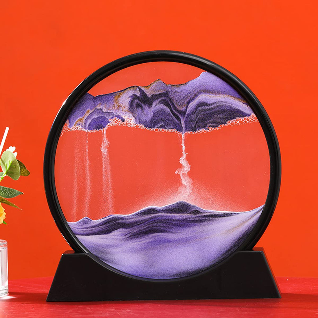3D Dynamic Sand Art Liquid Motion, Moving Picture Round Glass 3D Deep Sea Sandscape Display Flowing Frame Relaxing Desktop Home Office Work Decor (Purple,7 inch)
