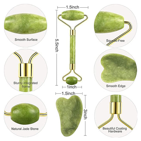 Jade Roller for Face Massage with Gua Sha Facial Tool Himalayan Stone for Face and Ice Roller | Anti Aging Facial Roller with Gua Sha Tool |Face Massage Roller for Skin Wrinkles & Serum