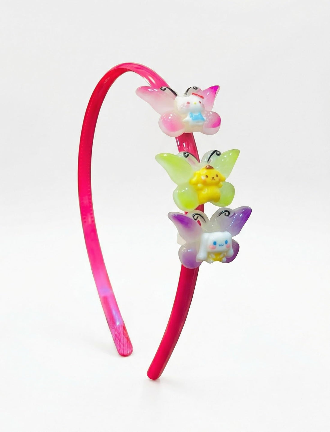 Nopatia Cute Cartoon Butterflies Kids Hair Hoop Elastic Plastic Hair Band with Inner Teeth for Girls Fun Hair Accessory for School Day Party (Pink)