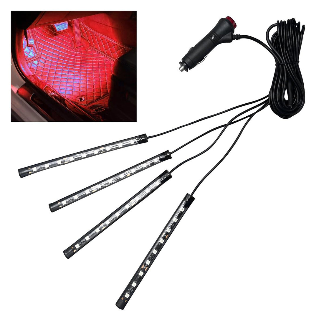Car LED Strip Light, 12V Under Dash Ambient Night Light, 36 LED Car Interior Atmosphere Neon Lights Strip Waterproof Kit, Cigarette Lighter Auto Interior Decorative Lamp for Car (Red)