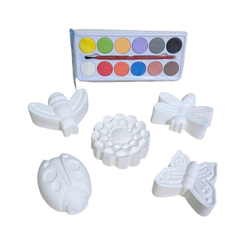Gypsum Shapes for Coloring (4-Butterflies & Flower)+12-Color Watercolor Palette +Bonus Free Brush. ‎Coloring Activity Combines Creativity and Developing Colors & Shapes Learning Skills‏.‏