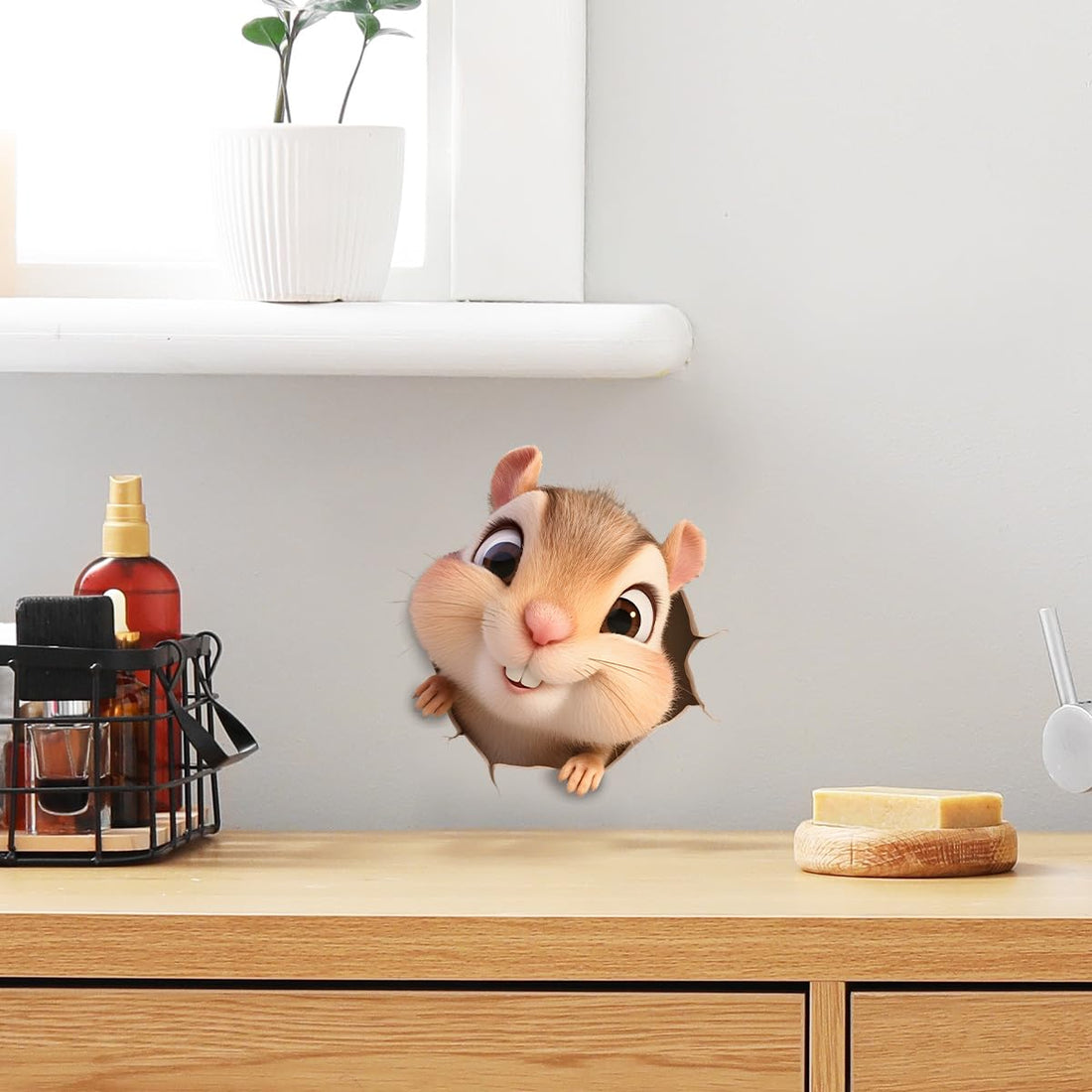 3D Peekaboo Chipmunk Wall Decals Removable Hidden Space Design Vinyl Stickers for Nursery Living Room and Kids Playroom Decor Peel and Stick Pop-Out Animal Wall Art