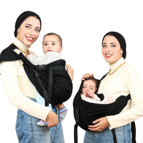 Sling Kangaro Baby Carrier - Ergonomic & Adjustable with Safety straps - Double position carrier - Newborn to Toddler (suitable from 2-15 kilo) support (M shape) position - black