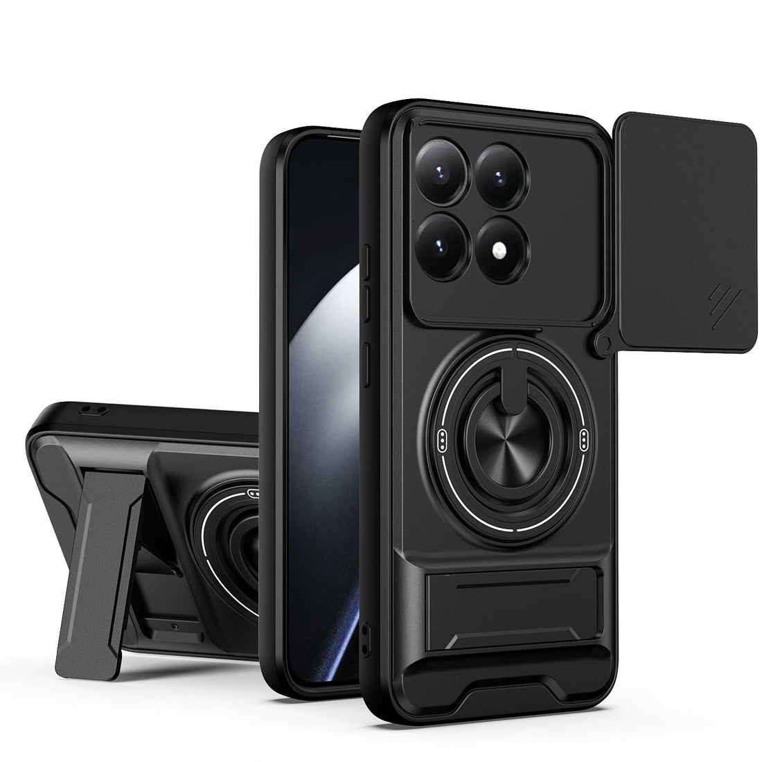 Case Cover Shock Resistant UNBLACK Protect Camera TPU + PC With KickStand Compatible with Xiaomi 15T (Black)