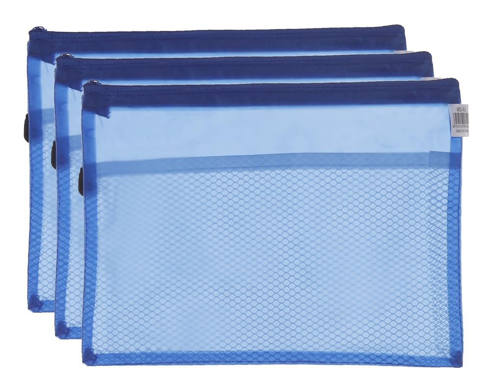 3A MS1005-A4 Plastic Zipper File 24 * 34 cm 3 Pieces - Blue