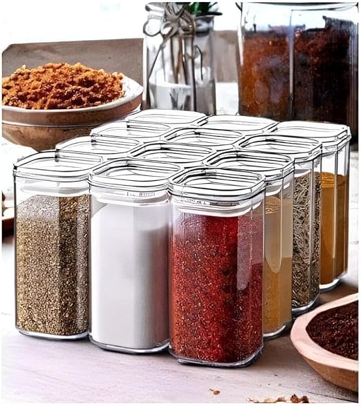 Airtight Spice Storage Containers, Square Glass Jars with Lids, Set of 12