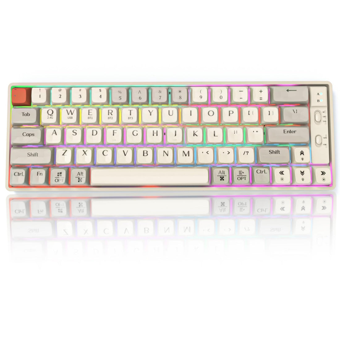 Gaming Keyboard, Mechanical Keyboard, 65 Keys, Wireless, Wired, 2.4 G, Supports 3 Types of Connections, Bluetooth Keyboard, Hot Swap, Uses Gold Axis and Silver Axis, Mechanical Gaming