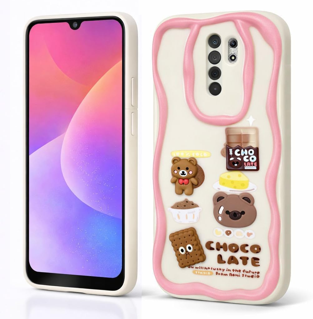 Compatible with Redmi Note 8 Pro Case Cartoon 3D - Cute and Lightweight Raised Elements Soft Silicone Wavy Shape Comfortable Hand Cover (Chocolate & Cookies)