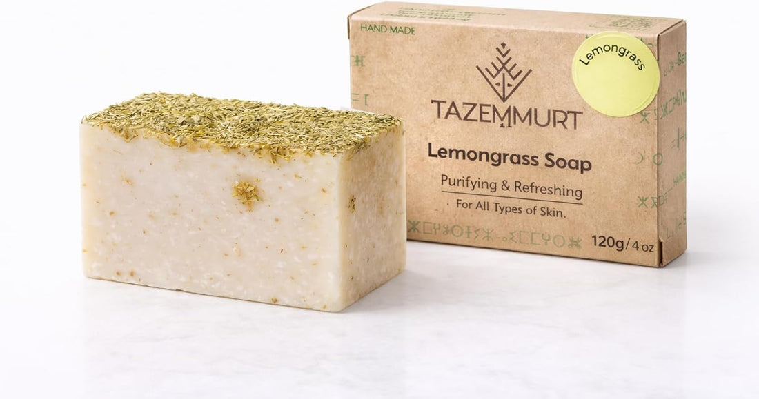 TAZEMMURT Lemongrass Soap 120g – Handmade Natural Soap for Oily Skin – Deep Cleansing, Purifying & Pore Tightening – Face & Body
