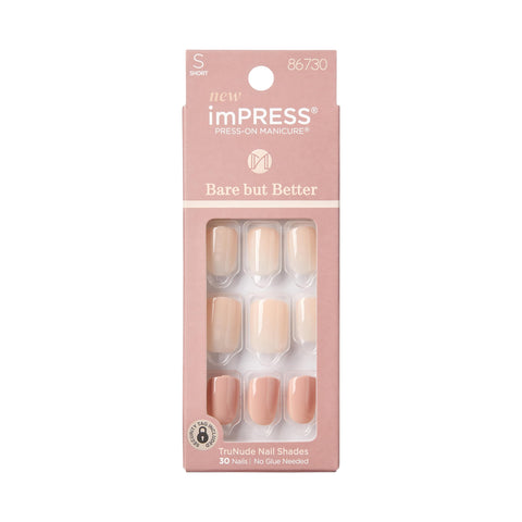 imPRESS KISS imPRESS Press-On Nails Bare But Better Manicure Set, Nude False Nails , 'Simple Pleasure', 30 Chip-Proof Fake Nails