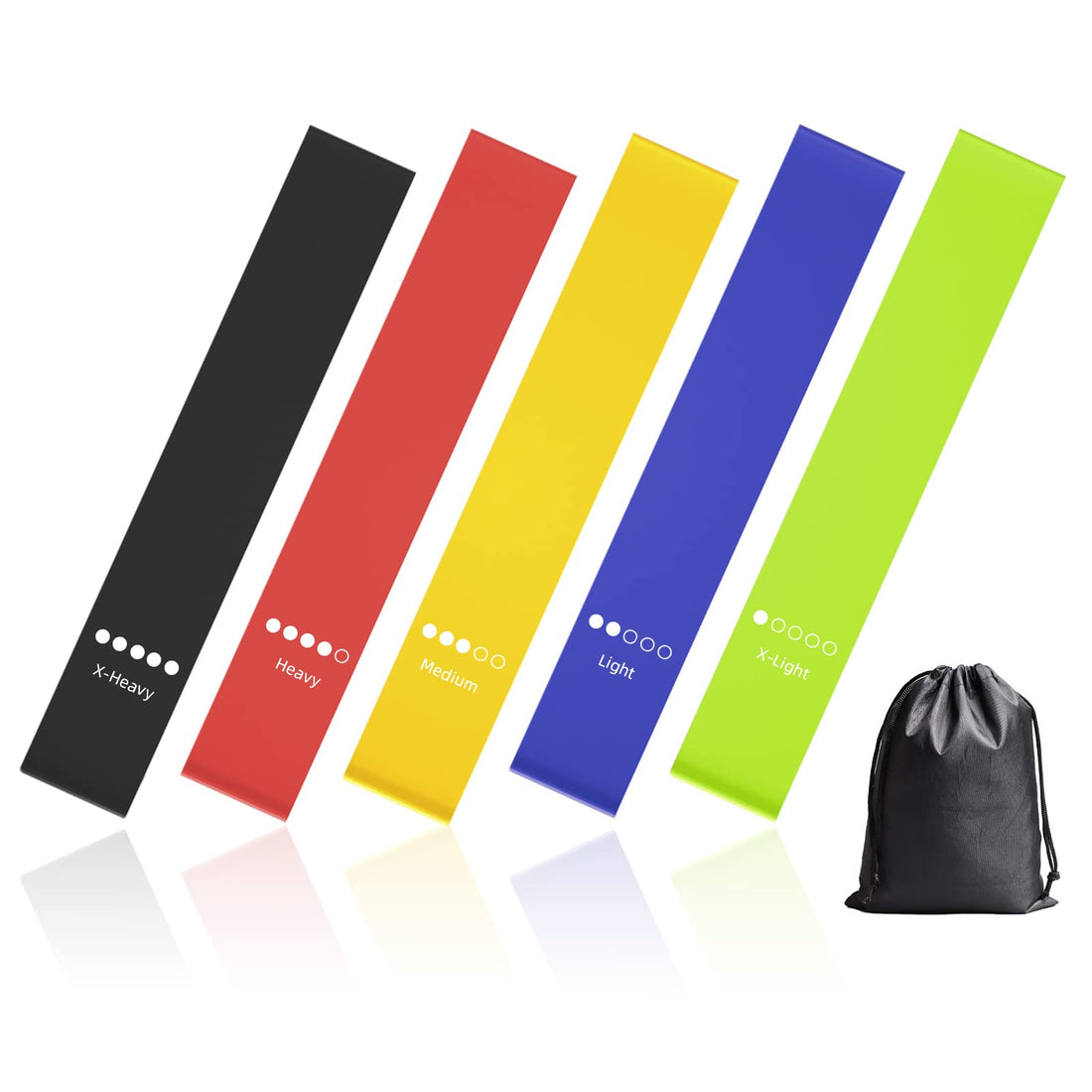 Resistance Bands, 5 Set of Different Resistance Levels Elastic Bands for Legs Arms, Workout, Physical Therapy, Yoga, Gym, Training, with Carry Bag and Instruction Guide
