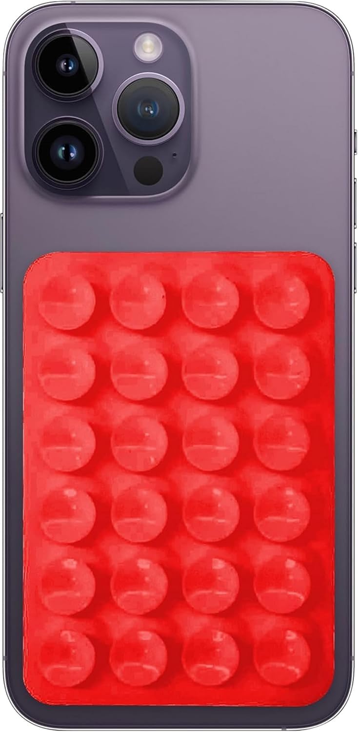 Silicone Phone Sticky Grip-Pop Bubble Adhesive Phone Holder-Compatible with iPhone and Android-Hands-Free Sticky Mirror Shower Phone Holder-Tiktok Videos and Selfies (Red)