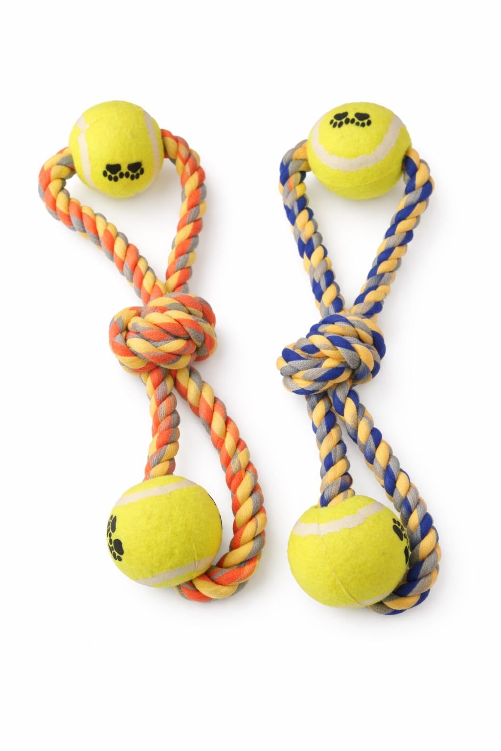 Nunbell Interactive Dog Rope Toy with Tennis Balls, Braided Cotton Rope Toy, Multiple Colours (BlueXYellow)