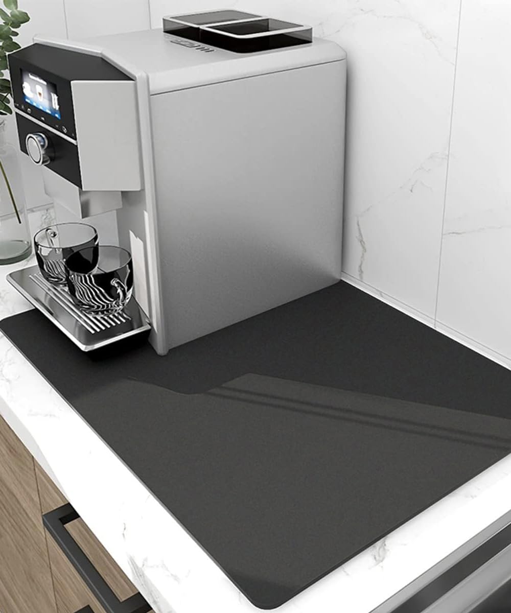 S2C Kitchen Mat,Dish Drying Mat,Anti Slip Coffee Mat, Big Size 30L x 40W , 3.5mm Thickness, High Absorbent Mat for Kitchen Counter, Kitchen Mats, Drying Mat Kitchen (30*40 BLACK)