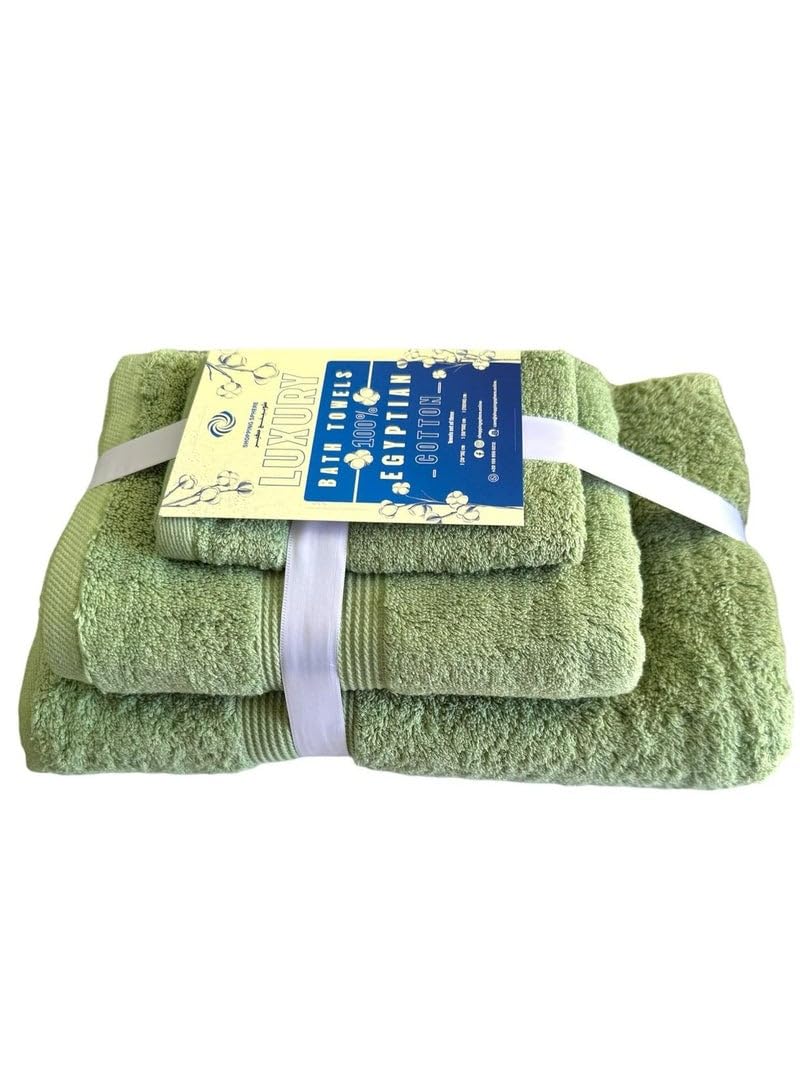 Jacquarddina Set of Bath Towels Green (3 Luxuary Towels: 30X30cm & 50X100cm & 70X140cm) 100% Egyptian Cotton
