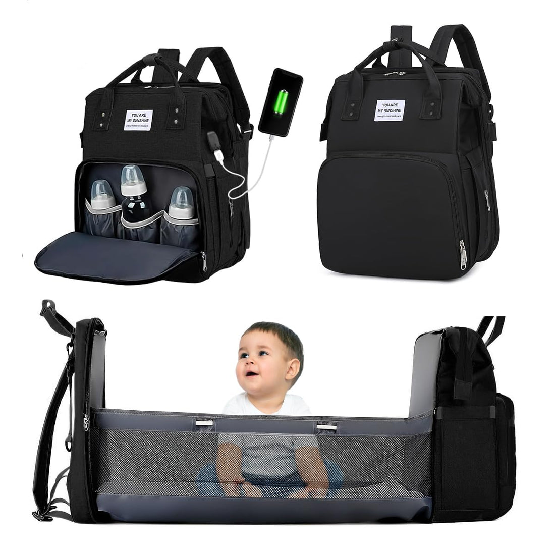 diaper bag diaper bag with bed diaper bag backpack travel baby bed Large Capacity Maternity Bag - Waterproof Baby Bed, Diaper Changing Backpack, and Baby Care Handbag in One (Black)