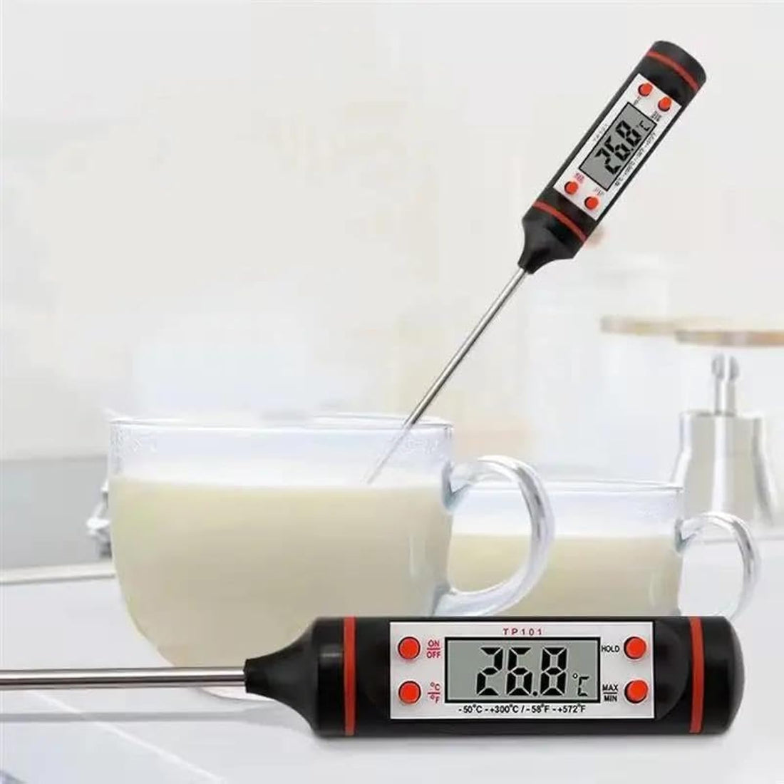 Digital Kitchen Thermometer Duo Set (2 Units in Illustrated Color) for Accurate Measurement of Food Temperature Liquid Grilled Meat, Now at Al-Israa (White)