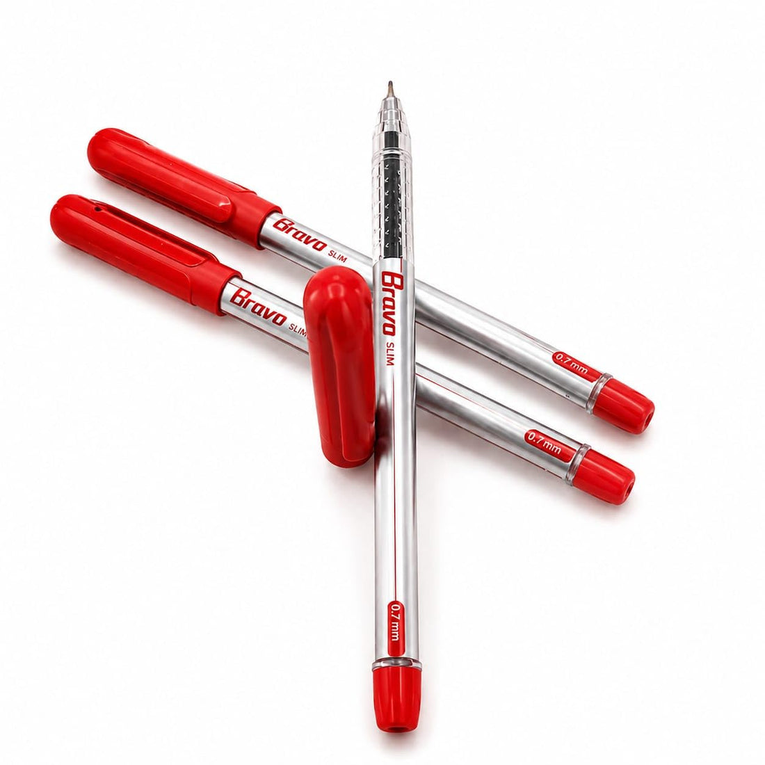 Bravo Slim Ballpoint Pen, Red, 0.7mm Needle Tip, Office Use, 3 Count