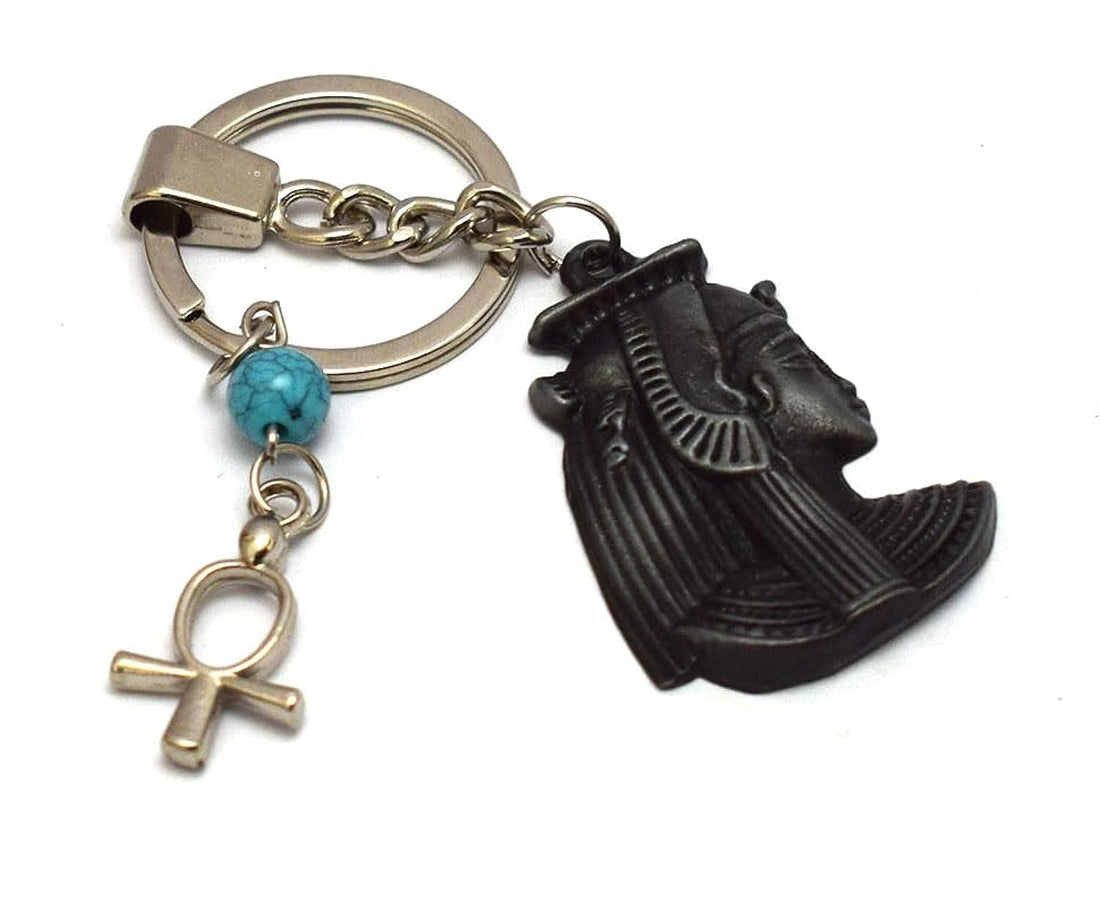 immatgar pharaonic Cleopatra keychain keyring ancient Egyptian souvenirs gifts for men and women from egypt (1, Light Black with ankh key)