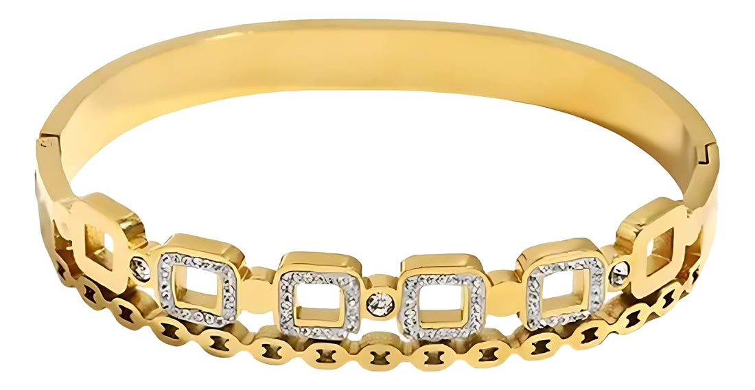 Bracelet Quadrato Zirconia And Cristal Bangle and Style Gift For Women Birthday Christmas Party Summer Holiday Fashion Day Valentine's Day - Stainless Steel 18K gold Plated