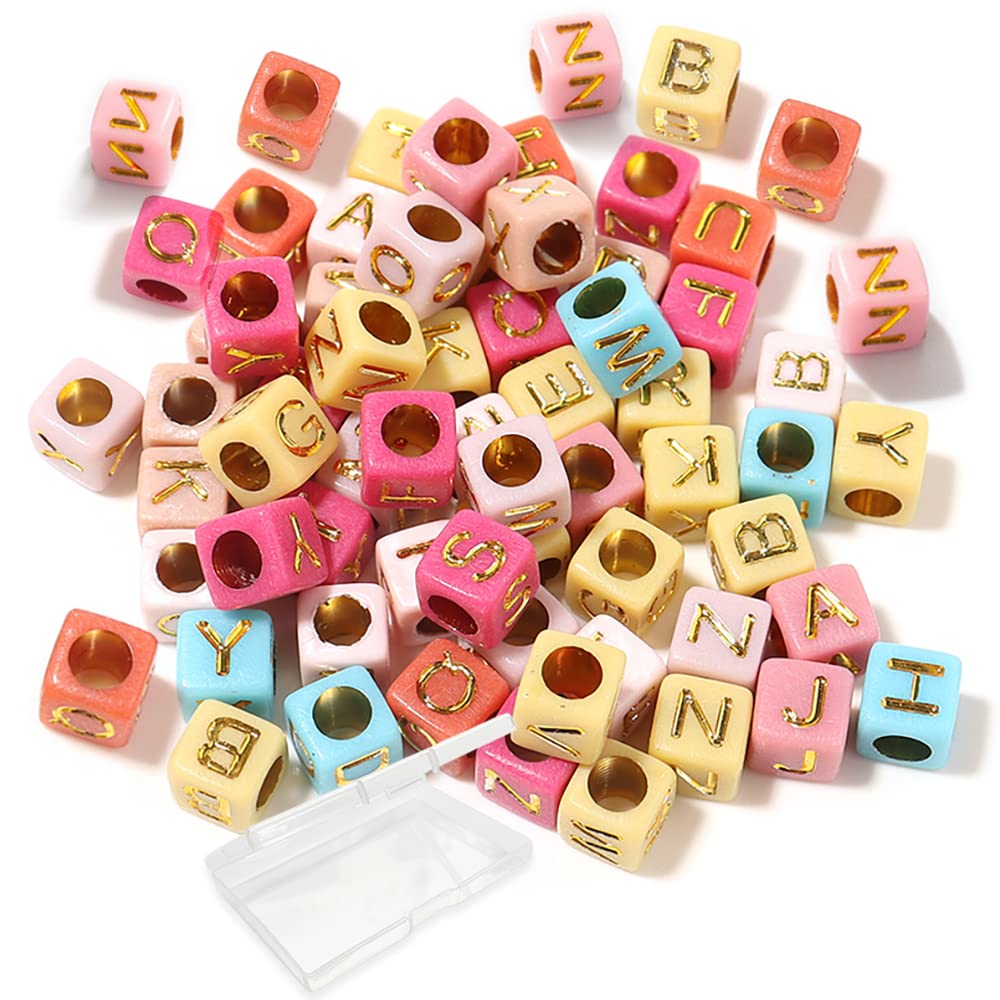 Maigendoo 1000pcs Square Bead Charm Letter Beads 6*6mm Plastic Beads "A-Z" Bead Bulk Handmade Craft Spacer Loose Bead for Jewelry Craft Making DIY Necklace Bracelet Key Chains, Mix Bead Gold Letter