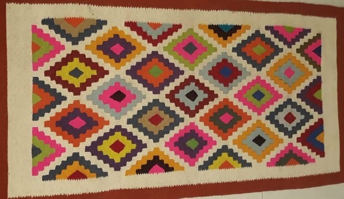 Egypt Antiques Handmade Egyptian Wool Kilim, Sambox Multicolor, Maroon Frame 150 x 70 cm