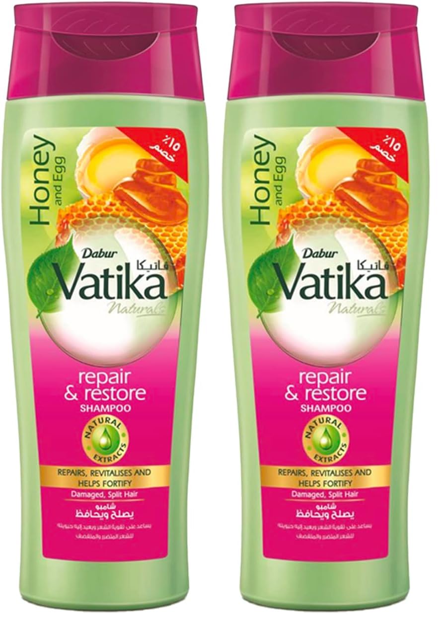Vatika Naturals Repair and Restore Shampoo (360mL) + 15% OFF | Natural Extracts with Honey and Egg | Repairs and Revitalizes Damaged and Split Hair (Pack of 2)