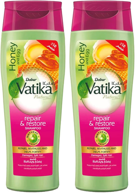 Vatika Naturals Repair and Restore Shampoo (360mL) + 15% OFF | Natural Extracts with Honey and Egg | Repairs and Revitalizes Damaged and Split Hair (Pack of 2)