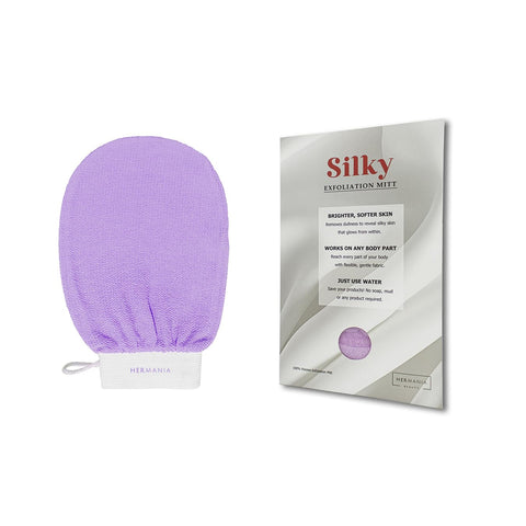 Hermania Silky Body Exfoliation Glove Reusable Dead Skin Removal Exfoliating Mitt - Glowing Skin with Water Only - No Products Needed (Purple)