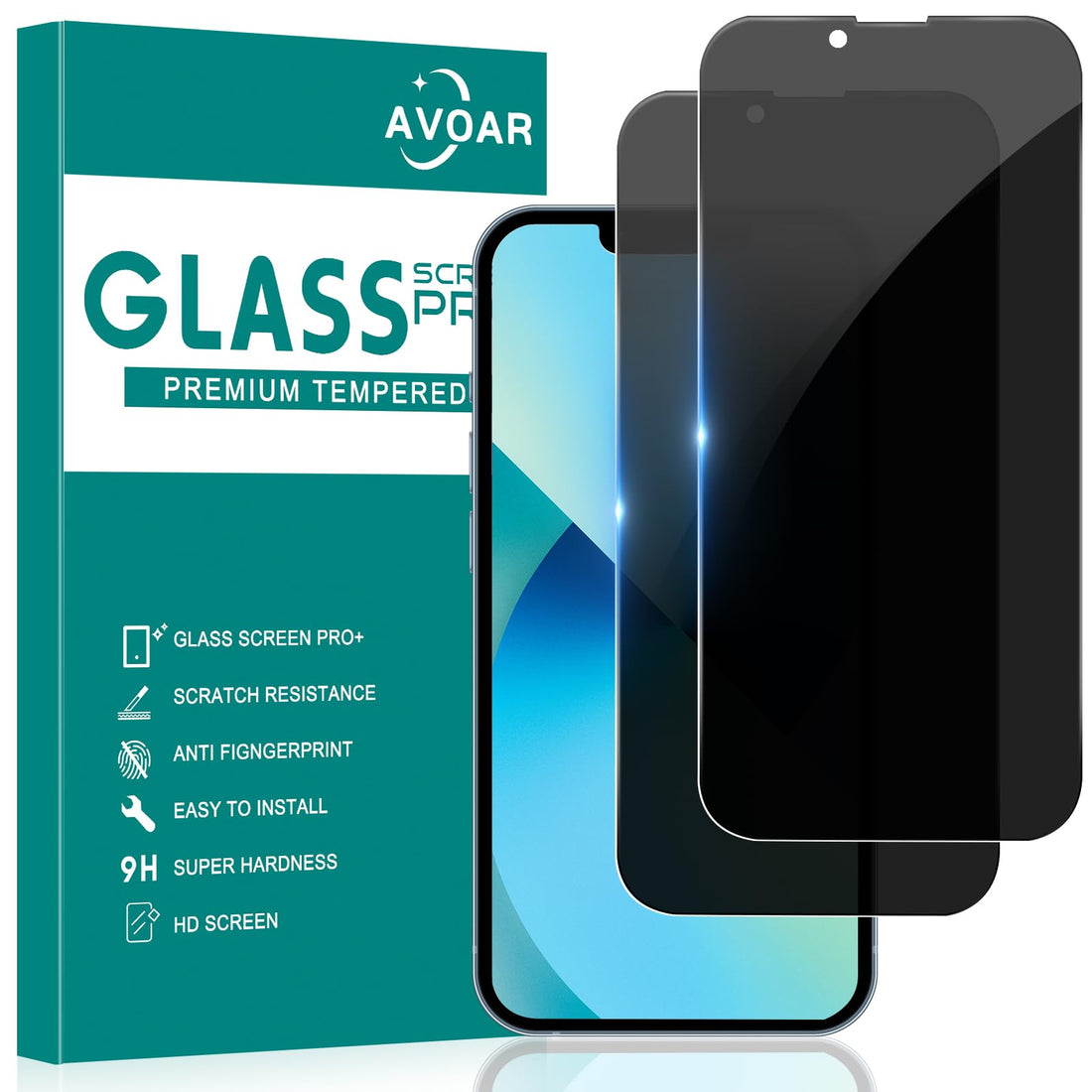 2 Pack Privacy Screen Protector for iPhone 14/iPhone 13/iPhone 13 Pro, Privacy Screen iPhone 13 6.1 Inch Tempered Full Screen Glass Film, Anti-Spy, Bubble Free, Case Friendly