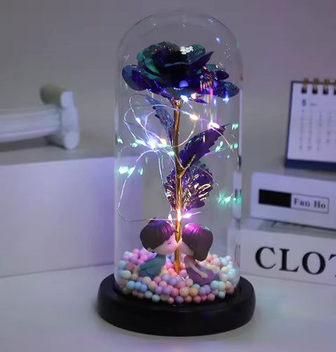 Souqkado Artificial Rose with LED Light Up Galaxy Rose Colorful Glass Rose Flower for Mothers Day Valentine's Day Anniversary Gifts for Girls Multiple Styles Inside (Purple, Black)