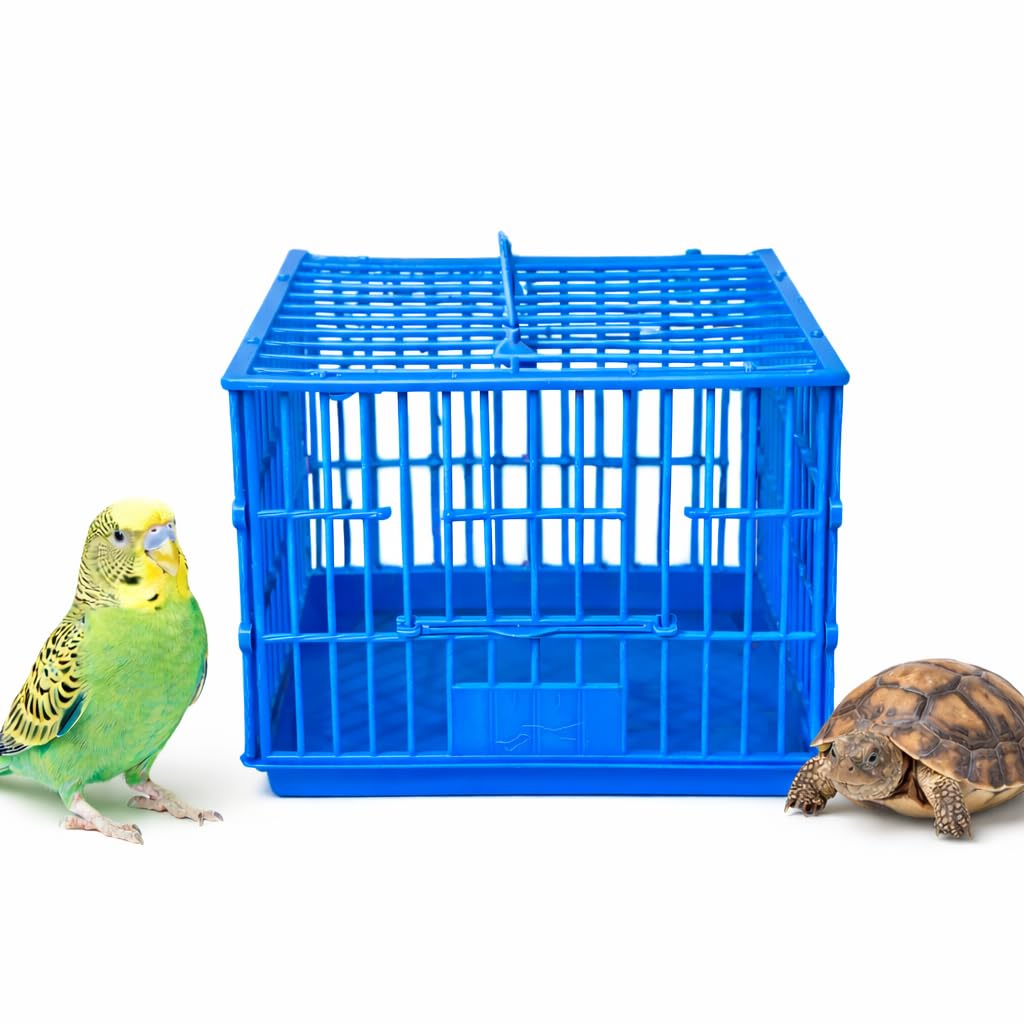 Portable Bird Travel Cage for Small Parrots, Budgies, Lovebirds, turtles, Cockatiels, Plastic Carrier with Ventilation and Secure Lock قفص لنقل عصافير وسلاحف (Blue)