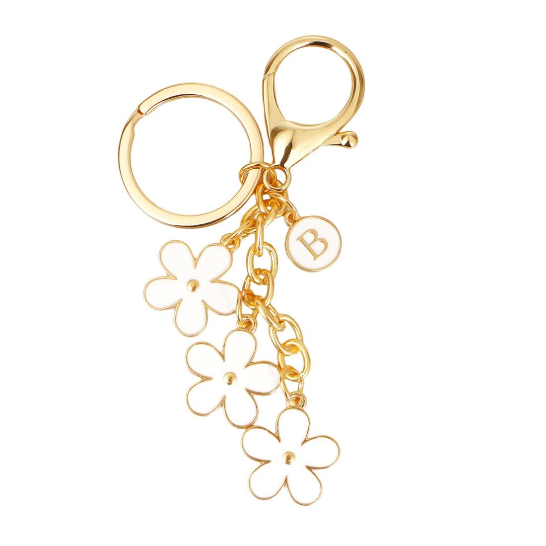 JEKUGOT Cute Keychain for Women, Personalized Initial Flower Keychains, Key Chain Purse Charms for Handbags, Girls Birthday Gift, Bag Charm,Car Keys Charm (White, A)