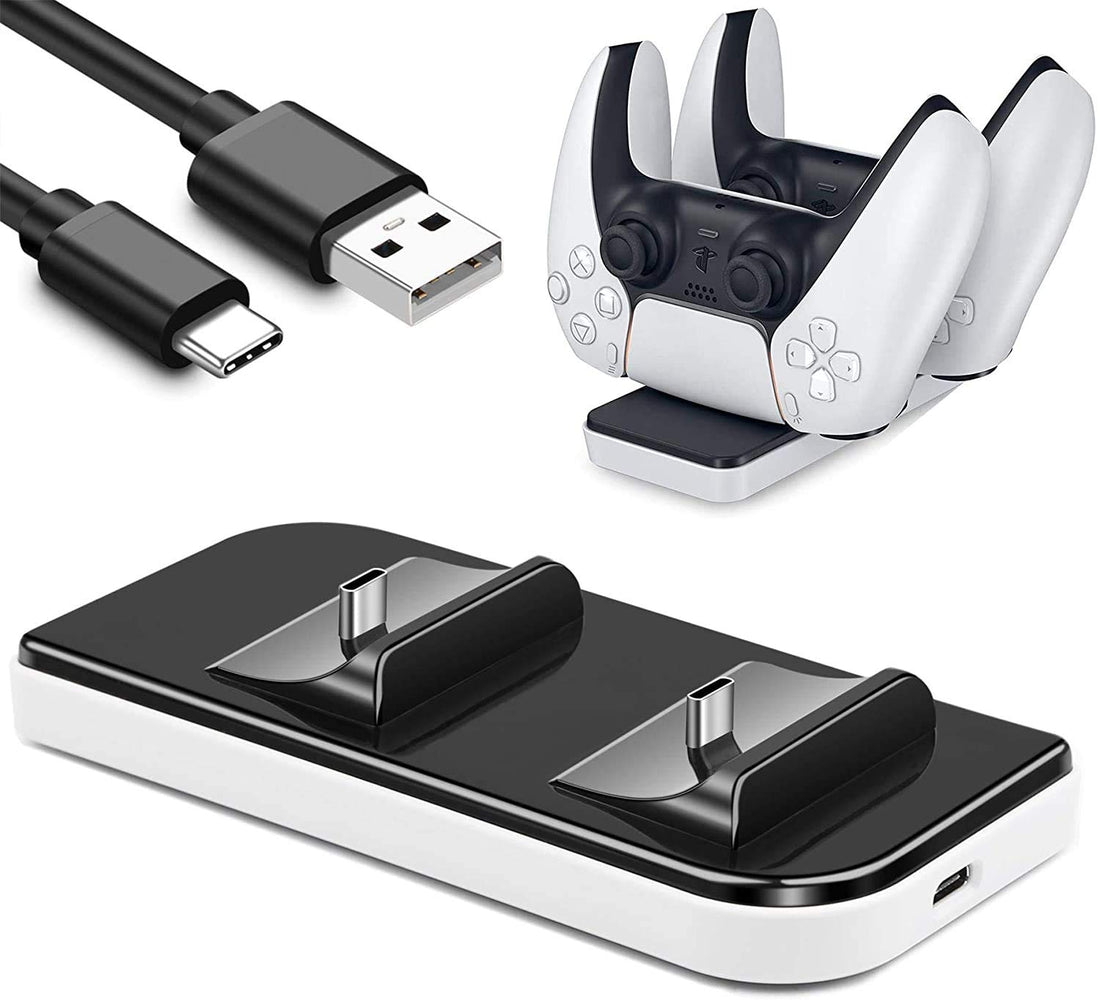 PlayStation 5 (PS5) Controller Charging Station - PlayStation 5 Charging Station For Dual Controllers With USB C Cable - IC Protection & Dual Type C Charging For Sony Dual Sense Controller - White