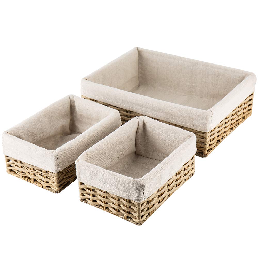 Hosroome Handmade Wicker Storage Basket Set - Shelf and Decorative Home Storage Bins, Organizing and Nesting Baskets (Set of 3, Beige)