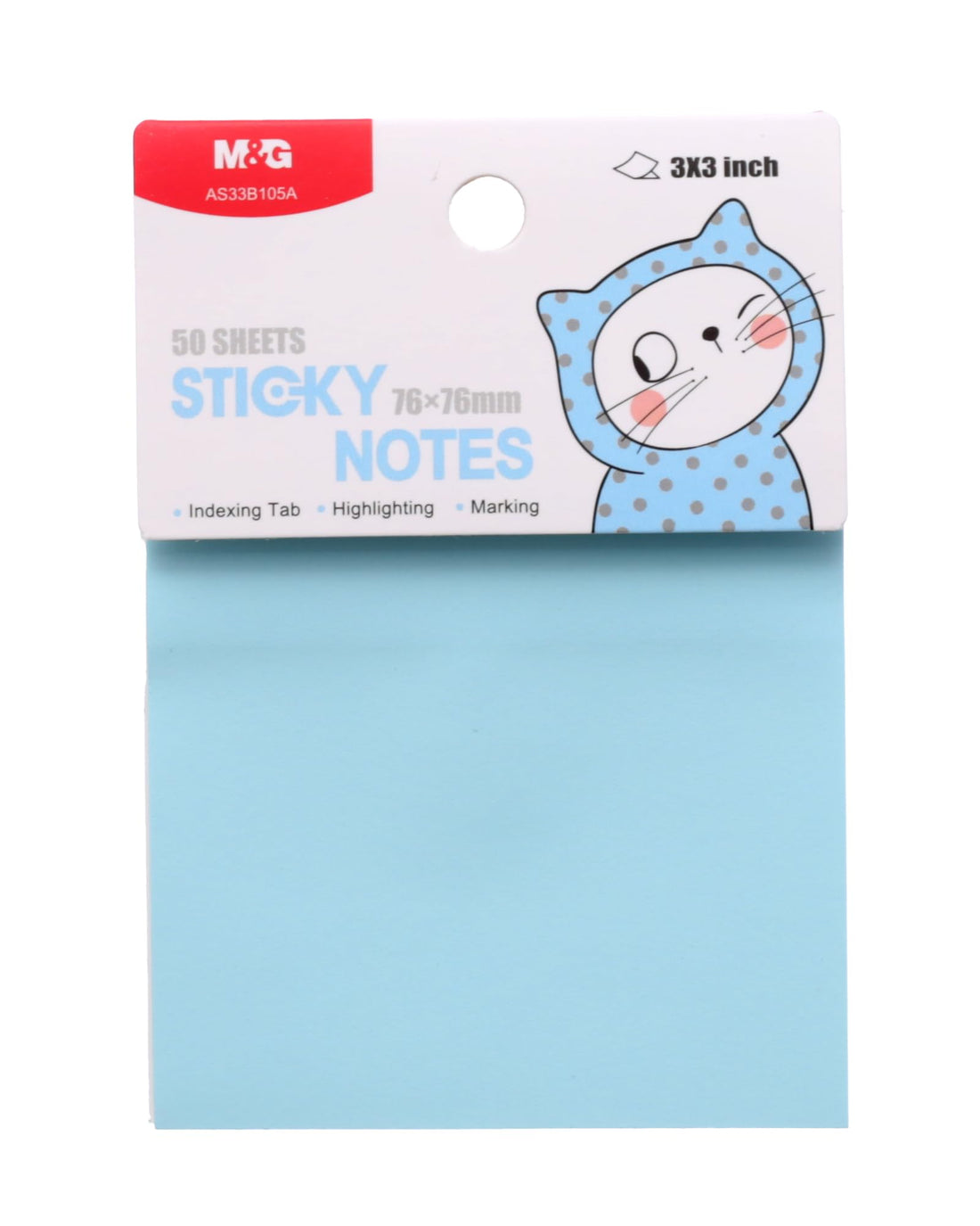 M&G Sticky Notes, Soft Note-Taking, 76x76mm, 50 Sheets, Strong Adhesive, Baby Blue