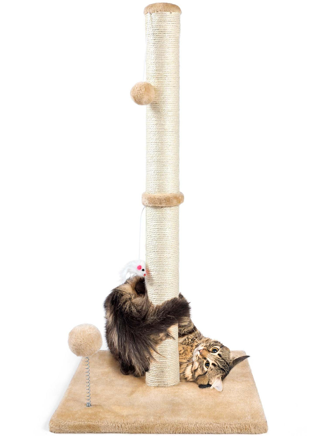 ANWA Cat Scratching Posts for Indoor Cats, 3-in-1 Cat Scratching Post with Plush Toys, Premium Sisal Post for Cats at All Ages with Reinforced Stable Base, Taupe, 15.7'' x 32''