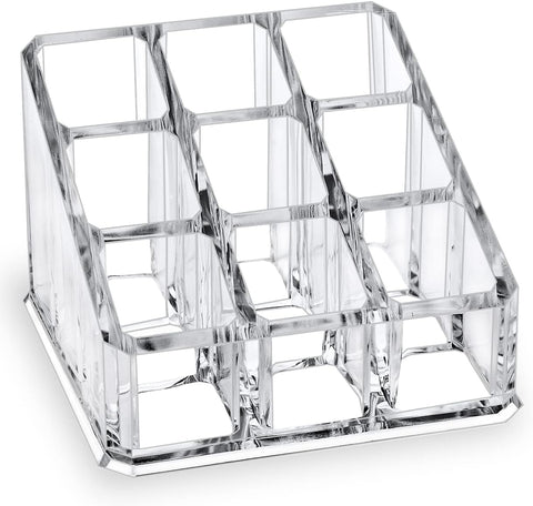 Clear Acrylic Makeup Organizer – 9 Slots Multipurpose Cosmetic Stand for Storage and Display for Lipstick, Lip Gloss, Nail Polish, Makeup Brushes – Perfect Makeup Container for Bathroom or Vanity